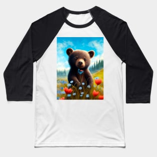 bear cub in the flower field Baseball T-Shirt